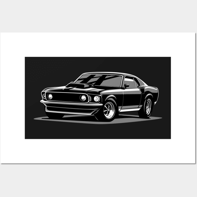 Ford Mustang gt boss 429 1969 illustration graphics Wall Art by ASAKDESIGNS